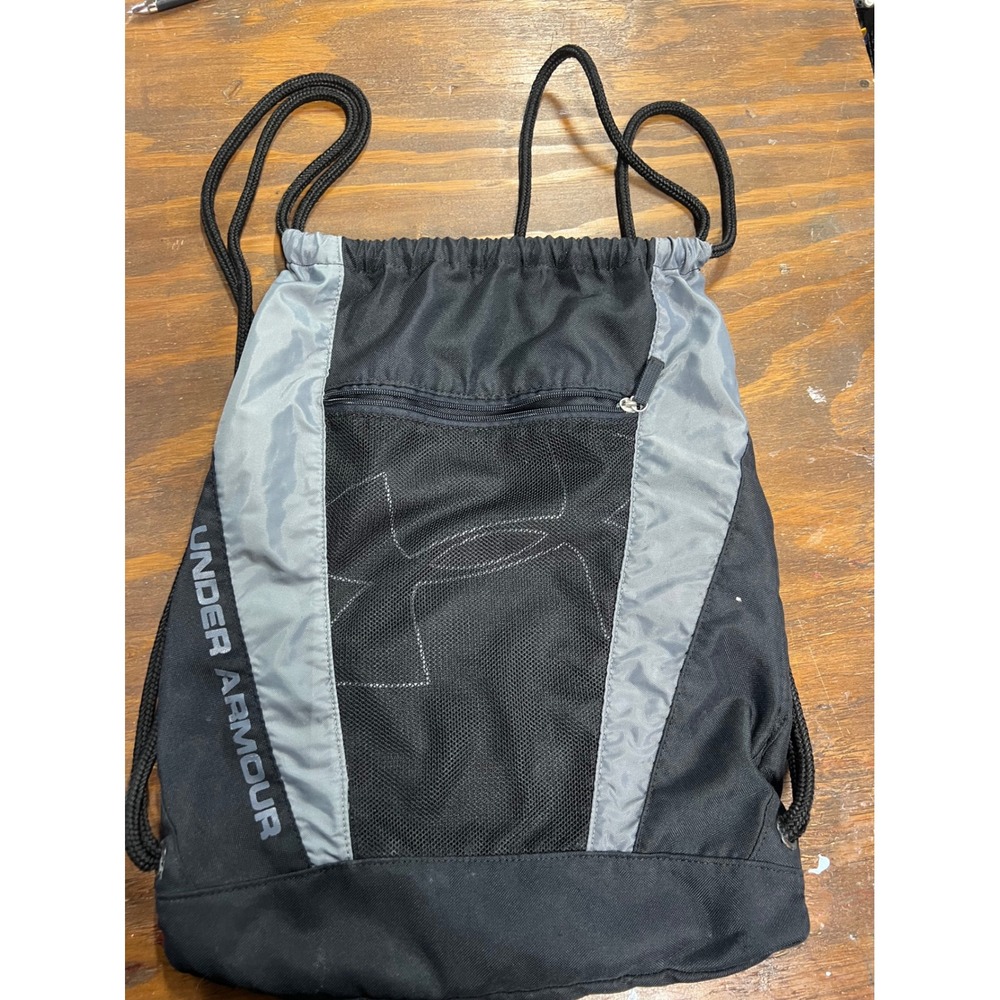 Under Armour Black Grey Drawstring Sackpack Mesh Pocket Gym Bag Cinch Sack